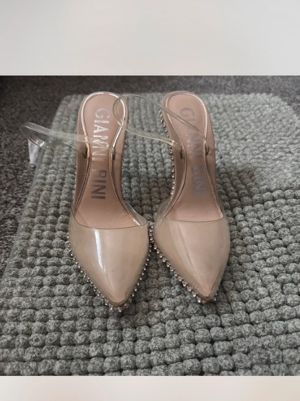Gianni Bini Blush Patent Pointed-Toe Slingback Heels with Crystal Trim